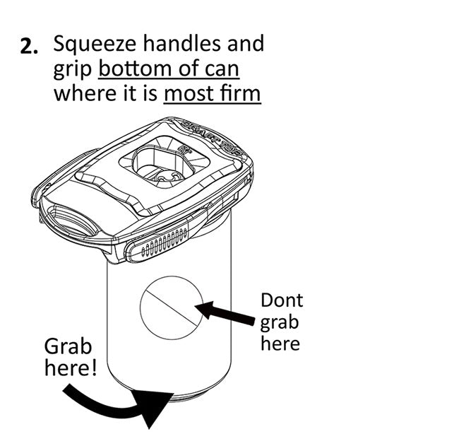 Squeeze handles and grip bottom of can where it is most firm